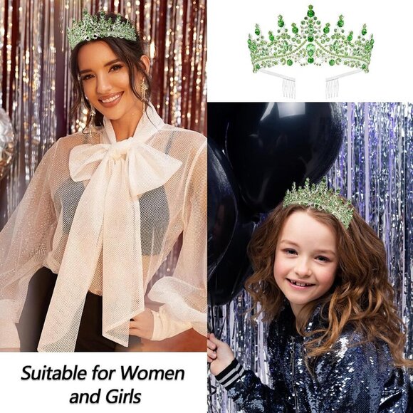Green Crystal Tiara Crown for Women Girls Birthday Party Queen Princess main image 8